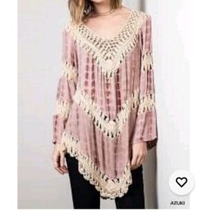 Umgee Dusty Pink Tunic with Cream Crochet